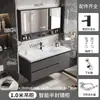 Gabinete de baño inteligente de madera maciza con combinación de lavabo, lavabo de baño, tocador, gabinete espejo integrado de cerámica de losa de roca