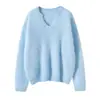 100% Cashmere Gola Tesoura Manga Longa Preguiçoso Solto Simples Suéter de Cashmere Outono e Inverno Novo Camada Base Suéter