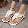Comercio Exterior Tallas Grandes Verano 2026 Nuevas Sandalias Mujer Anillo en el Dedo del Pie de Flor Europea Americana Sandalias Planas Chanclas Zapatos de Playa