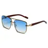 Gafas de Sol Metálicas de Nuevo Estilo con Doble Puente y Montura Cuadrada con Patas de Madera, Gafas de Sol de Estilo Europeo y Americano de Moda para Hombres, Gafas de Sol para Conducir
