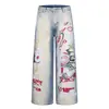 Jeans de Mezclilla Desgastada Bordado de Letras Punk Industria Pesada Diseño Trendy para Hombre Gradiente Desgastado Rectos de Pierna Ancha Pantalones Largos