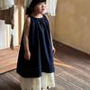 Vestido Infantil Estilo Retrô para Férias 2026 Nova Moda Elegante e Relaxado Conjunto de Vestido Sem Mangas