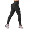 Pantalones de yoga fitness personalizados de tiro alto con bolsillo y efecto push-up en los glúteos para mujer, sin costuras, elásticos, para correr, ajustados, atléticos y de fitness