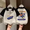 Polo de Manga Corta para Niños Verano Nuevo Estilo Bloques de Color Estampado de Dibujos Animados Top para Niños y Niñas Camiseta Holgada Casual