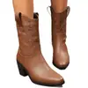 Comércio Exterior Tamanho Grande Retrô Bico Fino Salto Grosso Botas Cowboy Ocidental Femininas Novas Bordadas Pé Tamanho Grande Botas da Moda
