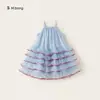 Bangxuan Huzhou Zhili Roupa Infantil Conjunto para Meninas Verão Novo Top Regata Liso e Vestido de Camadas Conjunto de Duas Peças para Crianças