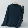 Camiseta de Manga Longa Pesada Estilo Americano 260g em Algodão Puro para Homens, Camiseta Básica com Gola Semifechada, Camiseta de Algodão 100%, Top com Gola Média