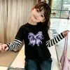 Nueva Camiseta Básica de Algodón Puro de Corte Holgado para Primavera y Otoño para Niños Mayores, Camiseta de Manga Larga de Dos Piezas Falsas Moderna y Versátil para Niñas