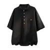 2026 Verano Nuevo Camiseta de Manga Corta de Color Sólido Holgada con Cuello Alto para Hombre Talla Grande Moda Casual Pulóver de Algodón y Lino
