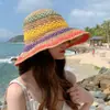 Sombrero de Ganchillo Hueco Transpirable para Mujer, Sombrero de Sol de Verano con Protección Solar, Sombrero de Pescador Tejido Plegable a la Moda