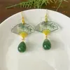 Pendientes de Elemento de Bambú con Tinta Pendientes con Borla Diseño Original Estilo Nicho Fresco Retro Nuevo Chinoiserie Pendientes en Forma de Abanico