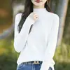 Nova Roupa de Malha de Algodão Meia-Gola Slim Fit Cor Sólida Estilo Coreano Camada Interna Emagrecedora Suéter Quente Top para Mulheres