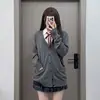 Cardigã de tricô préppy com decote V estilo japonês para mulheres, peça externa de uniforme JK, modelagem solta, versátil, jaqueta de manga comprida de cor sólida para o outono
