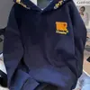 Sudadera con capucha de forro polar y bordado de letras de estilo americano moderno y divertido, resistente, para otoño e invierno, de manga larga, corte holgado, para pareja