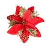 Polvo Dorado 13cm Cabeza de Flor de Navidad Flor Artificial Colgante para Árbol de Navidad Regalo Festivo Accesorios para Guirnaldas Decoración Navideña