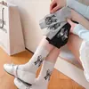 Nuevos Calcetines de Algodón Estilo Coreano Primavera y Verano Estilo Ab Bordado con Letra Lazo Calcetines de Media Pantorrilla para Mujer Calcetines de Mujer Ins