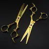 Tijeras de Peluquería Mango de Dragón Monstruo Color Dorado de 6.0 pulgadas, Tijeras para Cortar el Cabello, Tijeras Planas, Tijeras para Flequillo, Tijeras Entresacadoras