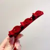 Pinza para el Cabello con Lazo de Terciopelo Rojo para Mujer, Pinza para Flequillo Lateral, Pinza Pequeña de Garra de Princesa, Pinza de Pato para Niños, Accesorio para el Cabello de Año Nuevo