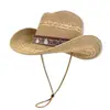 Sombrero de Paja Estilo Étnico Vaquero Occidental para Mujer, Sombrero de Sol para Senderismo al Aire Libre en Verano, Circunferencia de Cabeza Grande, Sombrero Jazz Retro
