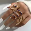 Anel de Gemas Imitação de Esmeralda Diamante Moda Retro Transfronteiriça Europeia e Americana Conjunto de Anéis de Cobra em Forma de Coração