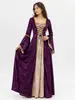 Vestido Vintage de Veludo Dourado com Cadarço e Mangas Longas para Festa de Halloween, Corte Medieval Europeu e Americano, Fantasia para Performance de Palco