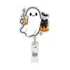 Porta-insignia retráctil giratorio de calabaza y fantasma lindo de Halloween para tarjetas de identificación, clip retráctil para insignia médica
