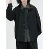 Camisa Masculina Manga Longa Preta Estilo Coreano Chic Salt Falso Duas Peças Spliced Tie Design Top Curto