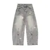 Jeans Vintage con Estampado de Estrellas para Mujer Primavera y Otoño 2026, Pantalones de Pierna Ancha con Diseño Desestructurado, Pantalones Versátiles de Nicho Estilo Americano