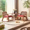 Conjunto de três peças de mesa de centro para chá e cadeira de vime estilo vintage wabi-sabi, sofá individual, cadeira com encosto, cadeira de vime trançado retrô com braços