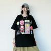 Camiseta Casual de Verão Divertida com Grafite de Desenho Animado para Homens e Mulheres Solta Casal Estudantes Versátil Gola Redonda Manga Curta