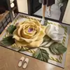 Alfombrilla de Suelo de Barro Diatomeas con Flor de Rosa Estéreo 3D para Baño del Hogar, Absorbente de Agua, Felpudo Antideslizante con Estampado de Planta Simple
