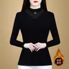 Camisa Base de Tela Gola Alta Meia-Manga Tendência Mãe Feminina Manga Longa Outono Inverno Fleece Emagrecedor High-End Nova Primavera Outono
