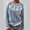 Amazon Europeo y Americano Nuevo Suéter para Mujer Wish Más Vendido Cuello Redondo Combinación de Colores Suelto Moda Jersey Tejido