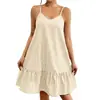 Vestido de Verano a Rayas con Tirantes Finos, Holgado, Línea A, con Volantes, Estilo Europeo y Americano, Transfronterizo, Nuevo 2026