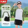 Traje de Baño Infantil para Niños de Dos Piezas con Mangas Largas Modelo Nuevo 2025 Traje de Baño Profesional con Protección Solar para Entrenamiento para Niños Mayores