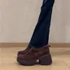 Versión de Piel de Oveja ~ Zapatos Retro sin Cordones de Punta Redonda con Suela Gruesa para Mujer, Adecuados para Figuras Pequeñas, Zapatos de Cuero Genuino con Banda Elástica de Corte Profundo para Viajar al Trabajo