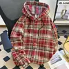 Camisa con capucha de cuadros vintage estilo americano para hombre, chaqueta holgada de marca vintage de moda para primavera y otoño, para parejas