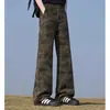 Jeans de hombre estilo retro americano lavados y desgastados, primavera/verano, pierna recta holgada, ligeramente acampanados, pantalones camuflados adelgazantes