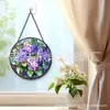 Adornos de vidrio de hoja verde y hortensia morada transfronterizos, decoraciones colgantes coloridas para el hogar, decoraciones para ventanas y capta soles para el jardín
