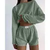 Novos Conjuntos Femininos Europeus e Americanos para Primavera e Verão da Amazon Transfronteiriços, Tops Pulôver Soltos e Shorts Elegantes e Simples com Corte Slim