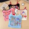 Camisola Graffiti Divertida de Chica Sexy para Mujer Verano 2025 Nueva Moda Ajustada Versátil Top Básico con Almohadillas en el Busto