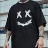 T03 Camiseta Estampada de Poliéster de Manga Curta M-8XL Tendência Europeia e Americana Oversize Masculina Solta Par de Meia Manga
