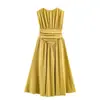 Venta al por mayor de ropa para mujer transfronteriza: Nuevo vestido de verano estilo europeo y americano, de moda, color liso, sin mangas, corte ajustado, con un dobladillo grande
