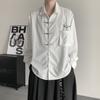 La Misma Nueva Chinoiserie Nueva Chinoiserie Bambú Verde Bordado Botón de Metal de Avión Camisa Holgada Perezosa para Hombre en Primavera