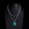 Collar Turquesa Estilo Étnico Retro Bohemio Collar Apilado Estilo Vaquero Occidental Cadena de Suéter de Alta Gama