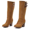 Botas versátiles de caña alta para otoño e invierno, color liso, punta redonda, cremallera lateral, botas de tacón alto para mujer, nuevas botas de moda de gran tamaño para comercio exterior
