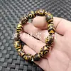 Pulsera de Ágata de Lodo Dzi con Patrón de Tres Ojos Pulsera de Cuentas Redondas Dzi de Nueve Ojos Pulsera de Pasepartú de Cuentas Estilo Antiguo