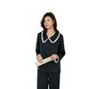 2025 Pijama Nuevo de Seda de Hielo y Nieve para Mujer con Solapa Encaje Manga Larga Pantalón Conjunto de Ropa de Casa Fino de Alta Gama