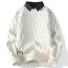Camisa de moda transfronteriza 2024 otoño e invierno, cuello de camisa, estilo de dos piezas falsas, tendencia cálida, holgada, suéter pullover primavera y otoño