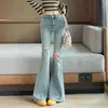 Jeans de tiro alto ajustados con microbota para mujer, nuevos de principios de otoño 2026, pantalones acampanados elásticos que se ajustan al cuerpo, pantalones de campana largos hasta el suelo